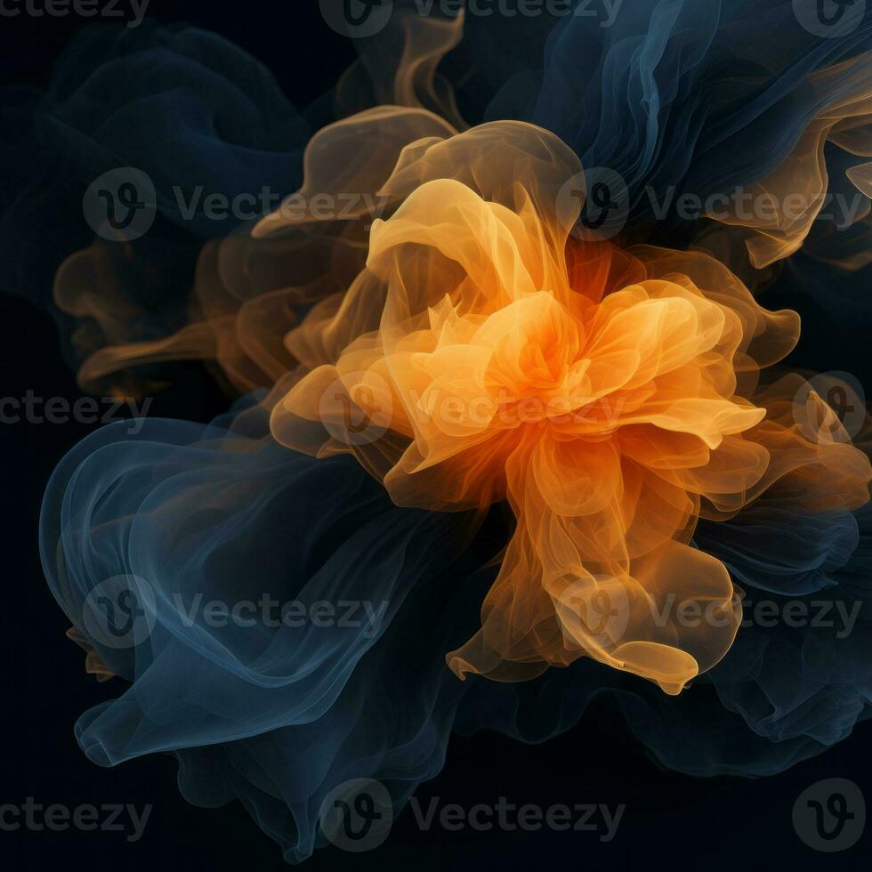 an orange and blue smoke swirl on a black background generative ai photo