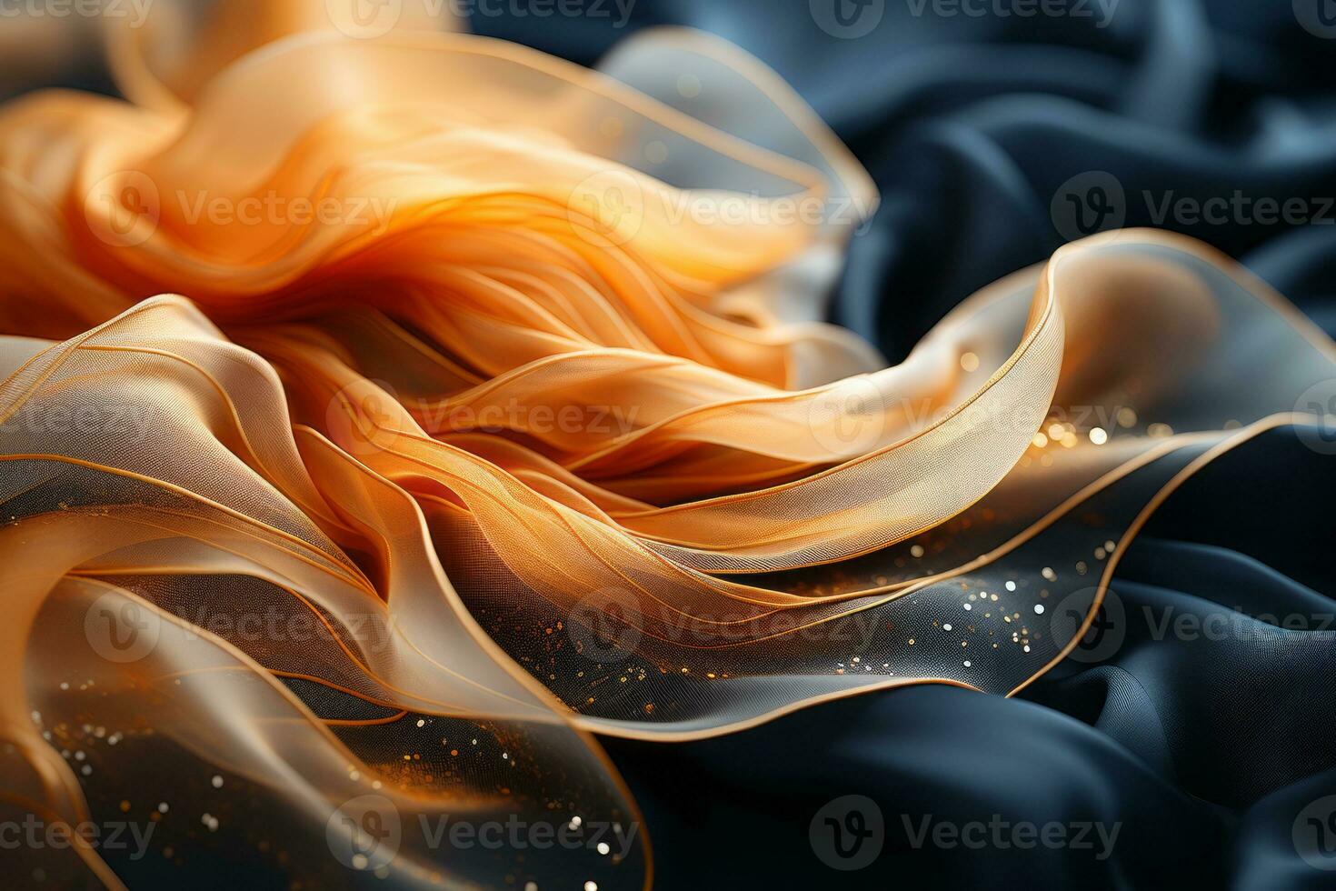an orange and blue silk fabric with gold sparkles generative ai photo