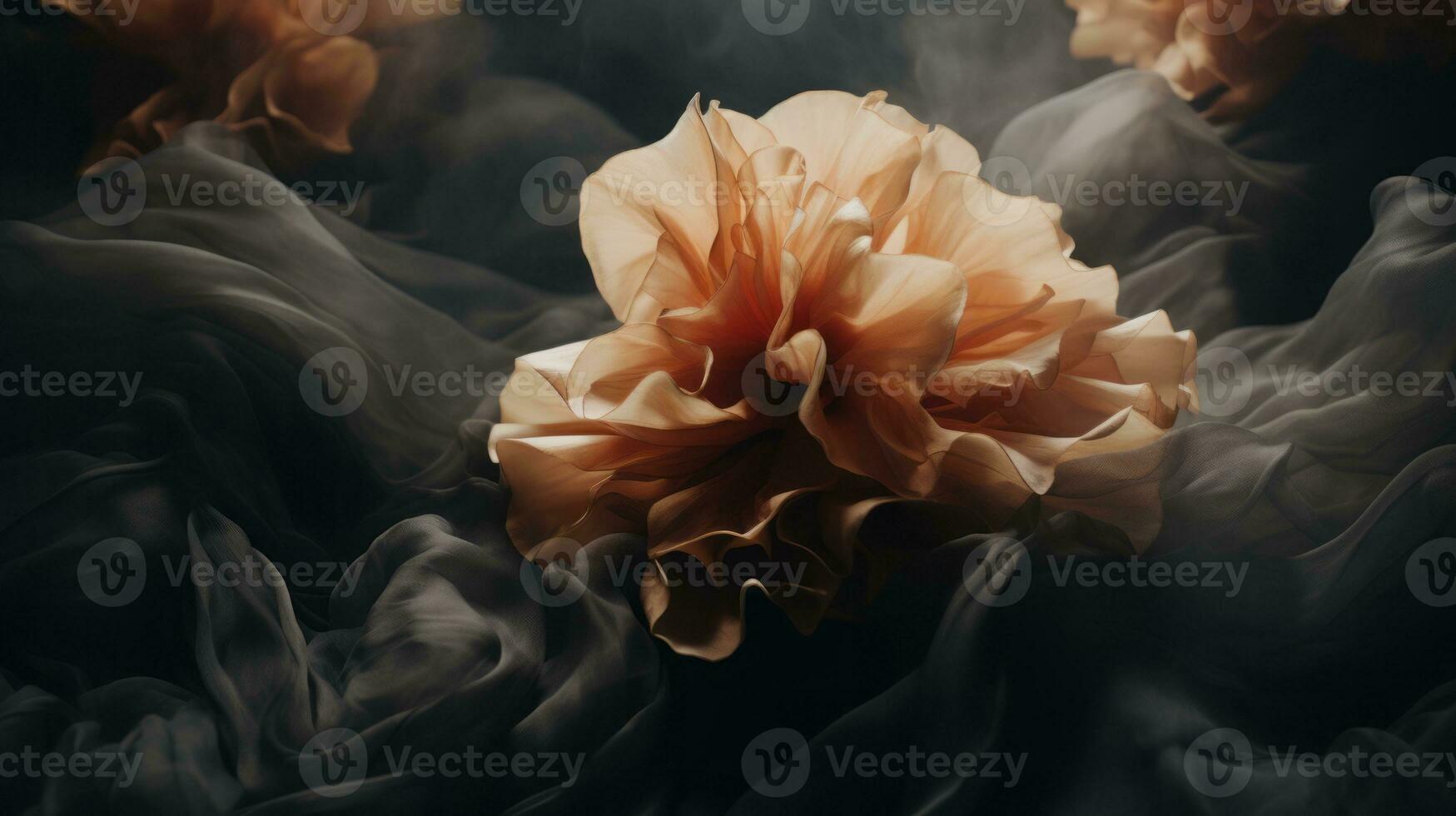 an orange flower is floating in the air on a black background generative ai photo