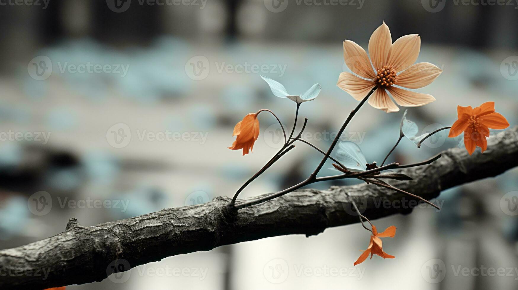 an orange flower is sitting on a branch of a tree generative ai photo