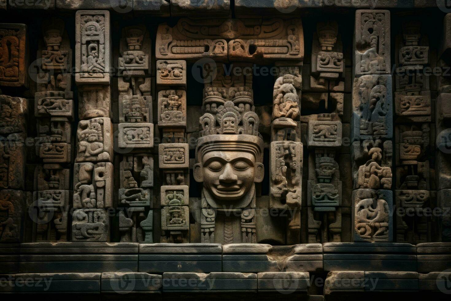 ancient carvings on the wall of a building generative ai photo