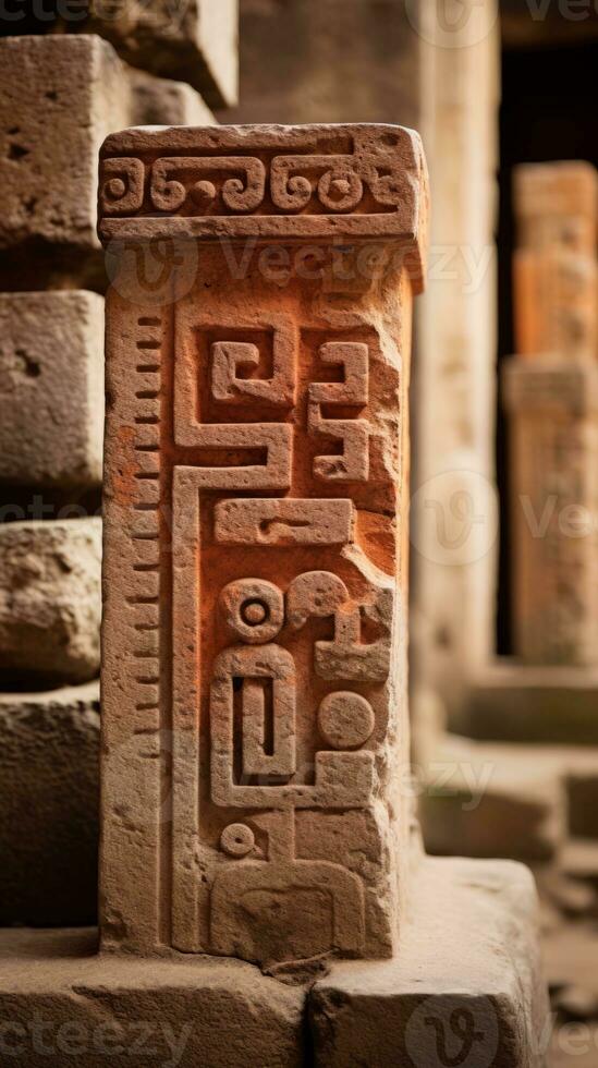ancient carvings on a stone pillar in an ancient building generative ai photo