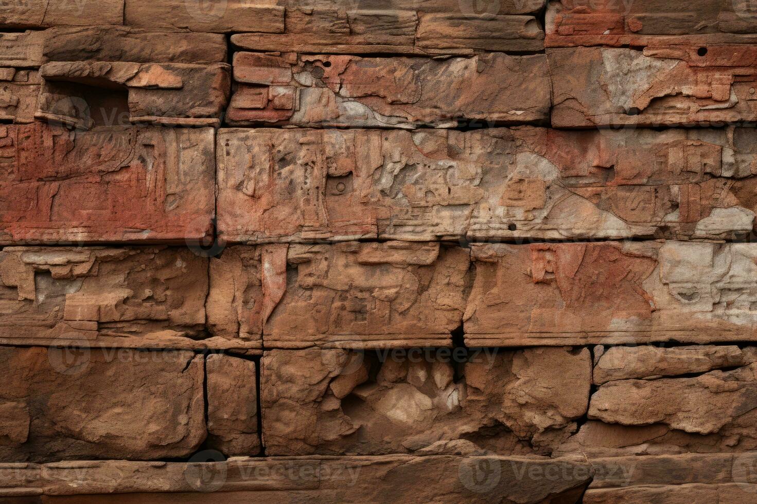ancient wall with carvings on it in the middle of the desert generative ai photo