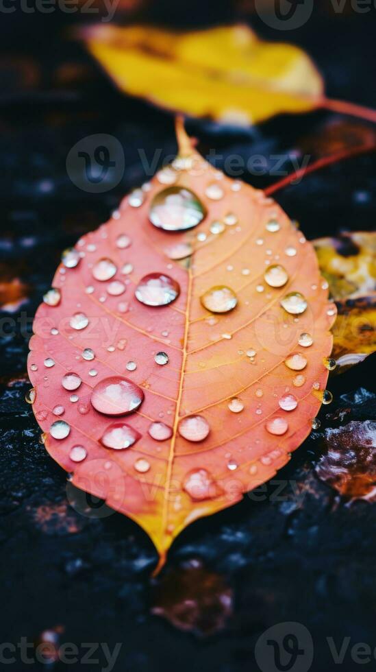 autumn leaf with water droplets generative ai photo