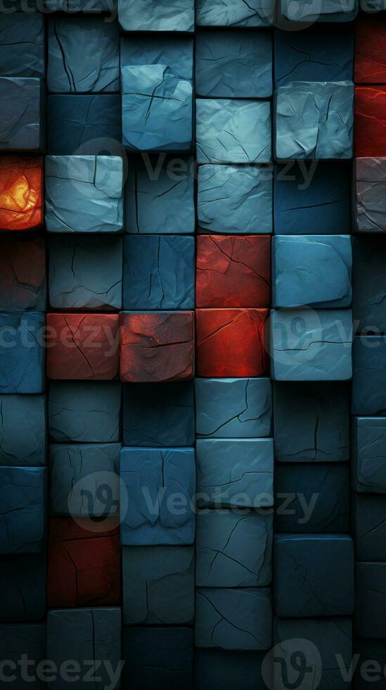 blue and red brick wall with a red light in the middle generative ai photo