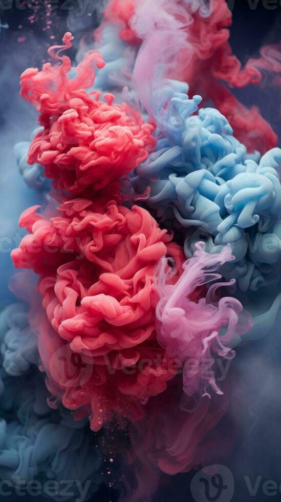 blue and red ink in water on a dark background generative ai photo