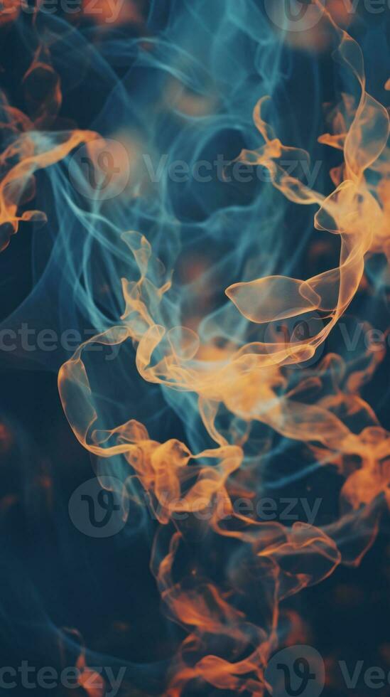 blue and orange smoke on a dark background generative ai photo