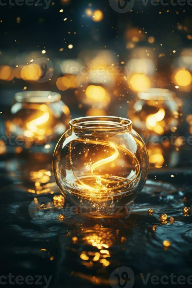 candles floating in water on a dark surface generative ai photo