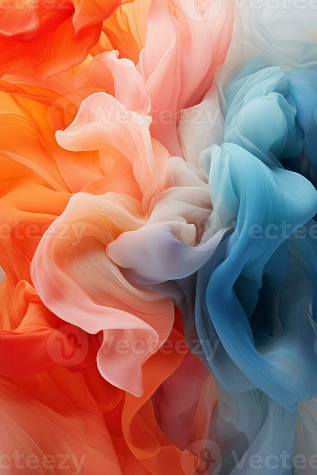 colorful fluid flowing in the air with a blue and orange background generative ai photo