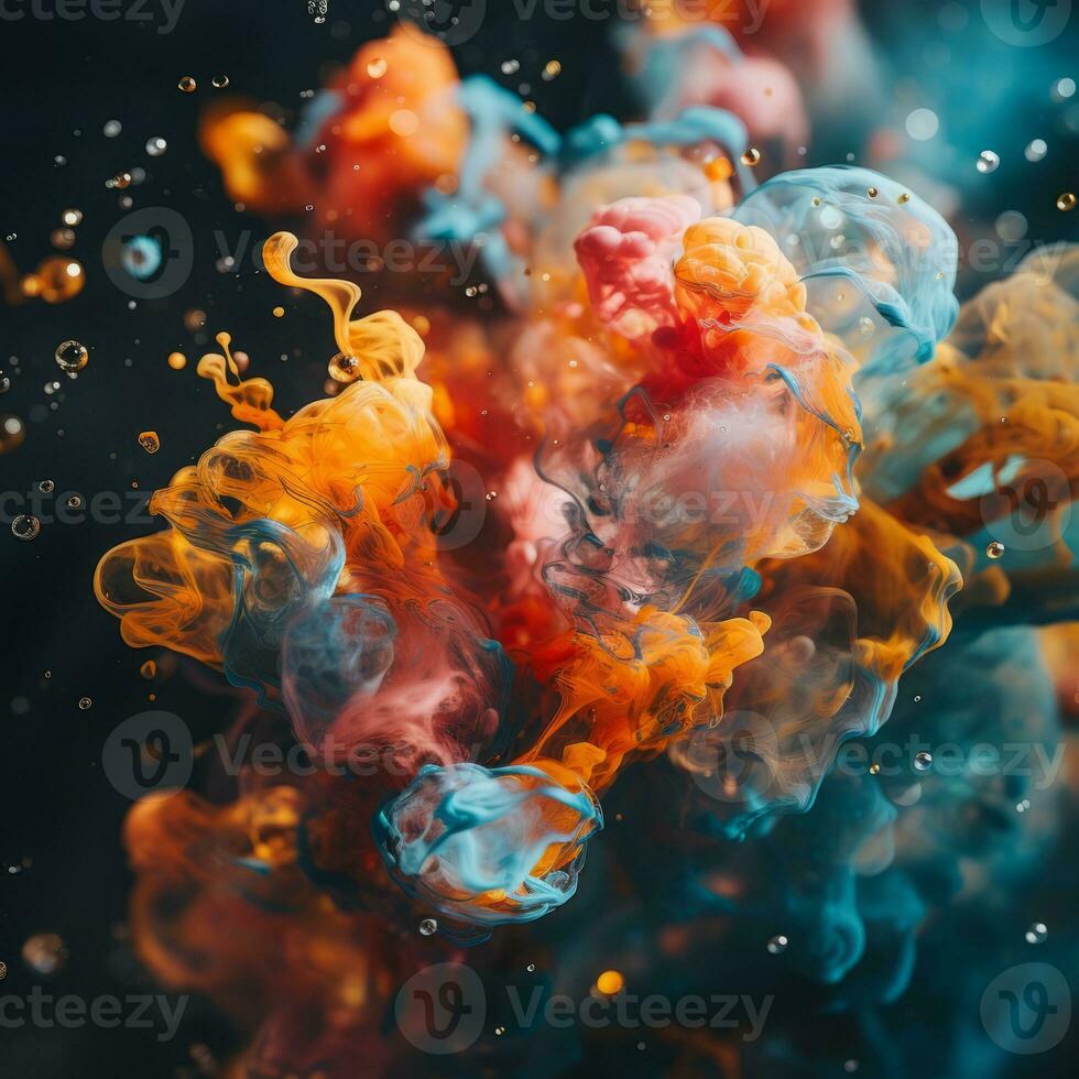 colorful ink in water on a black background generative ai photo