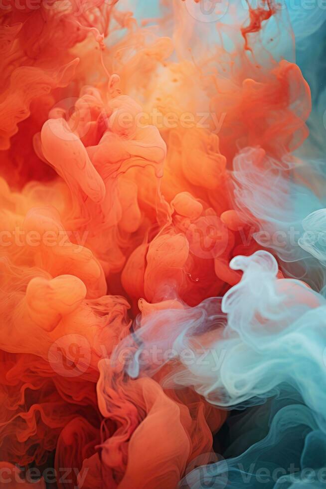 colorful ink in water with a blue and orange background generative ai photo