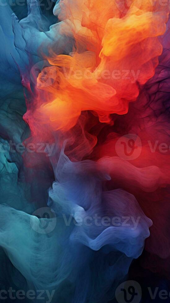 colorful smoke swirls on a black background generative ai photo