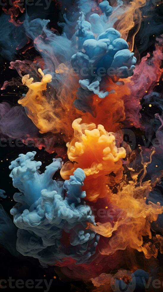 colorful smoke in the air on a black background generative ai photo