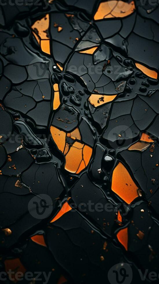 cracked black and orange background with orange and black splotches generative ai photo