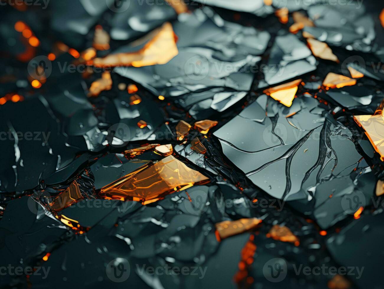 cracked glass background with orange and yellow lights generative ai photo