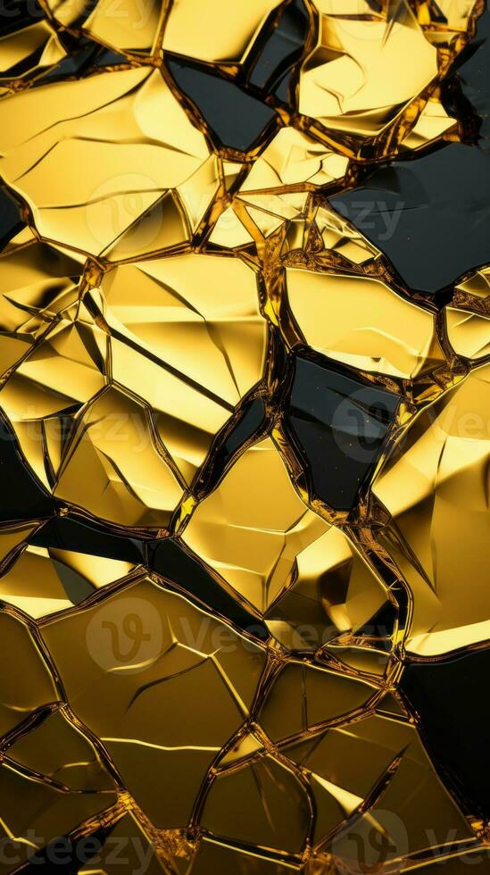 cracked gold and black background with broken pieces of gold generative ai photo