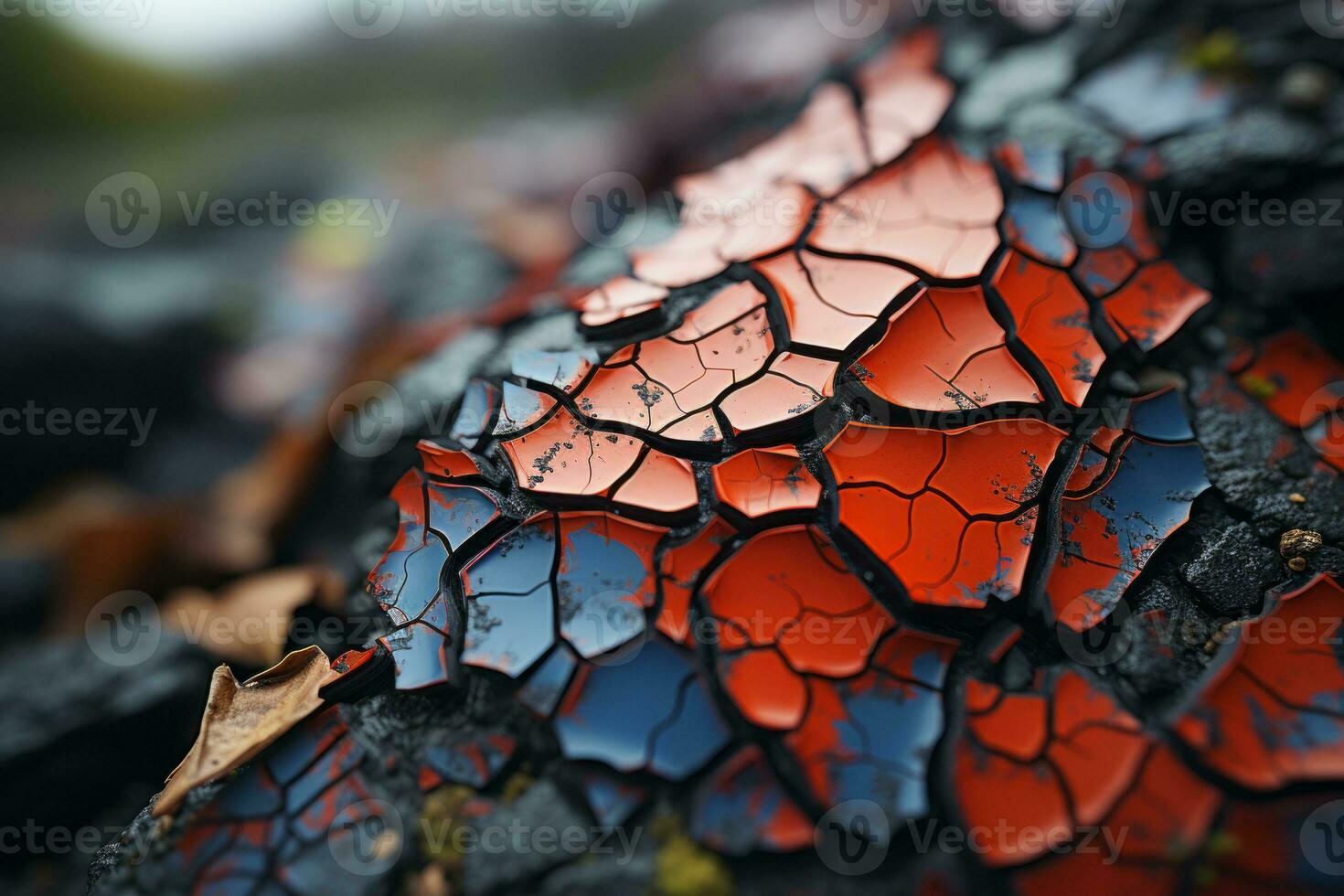 cracked red and blue paint on the ground generative ai photo