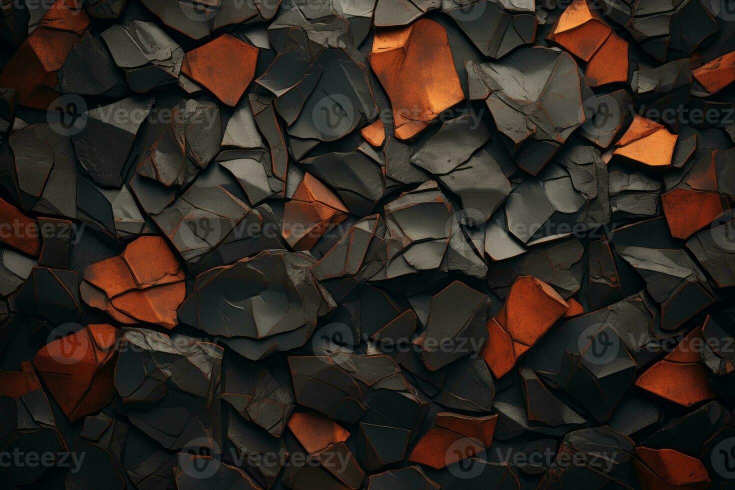 cracked stone background with orange and black pieces generative ai photo