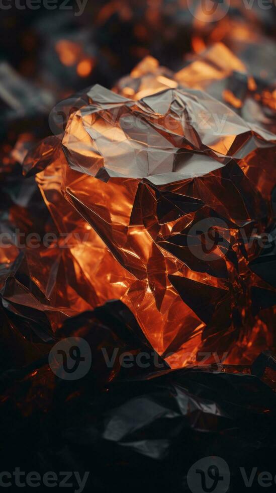 crushed glass with orange light shining through it generative ai photo