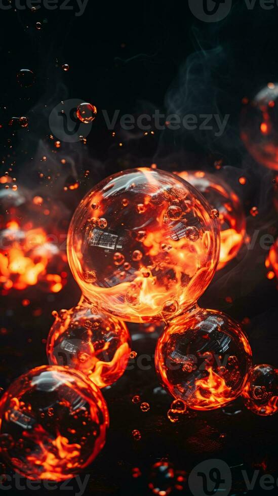 fireballs and bubbles on a black background generative ai photo