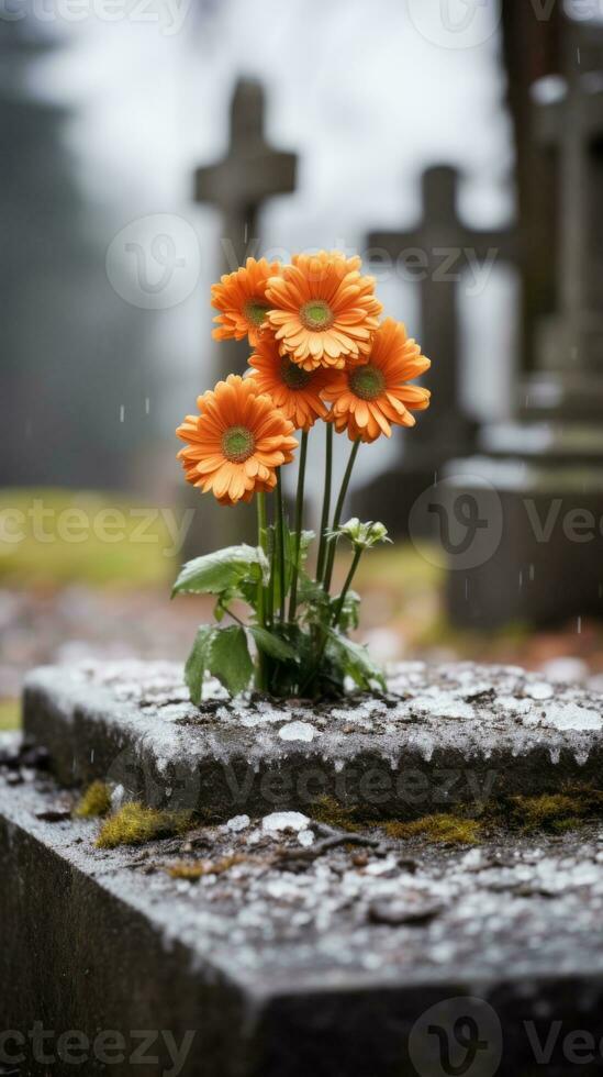 flowers on a grave generative ai photo