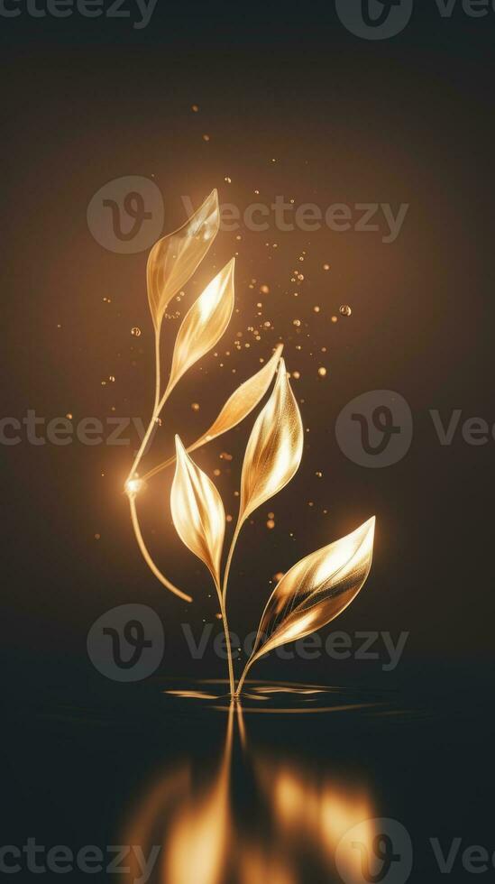 golden leaves on a black background generative ai photo