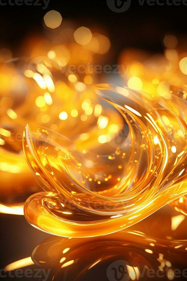 golden liquid swirls on a black background generative ai photo
