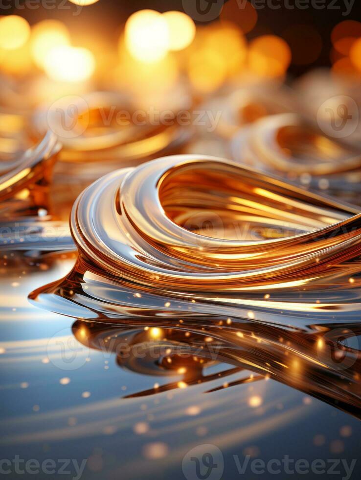 golden swirls on water surface with bokeh effect generative ai photo