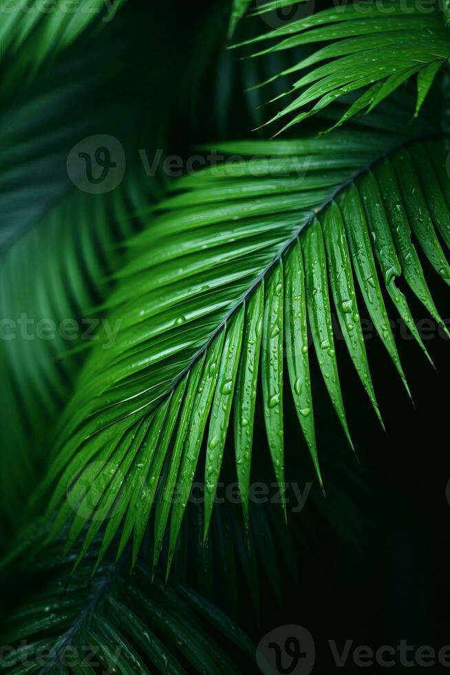 green palm leaves with water droplets on them generative ai photo