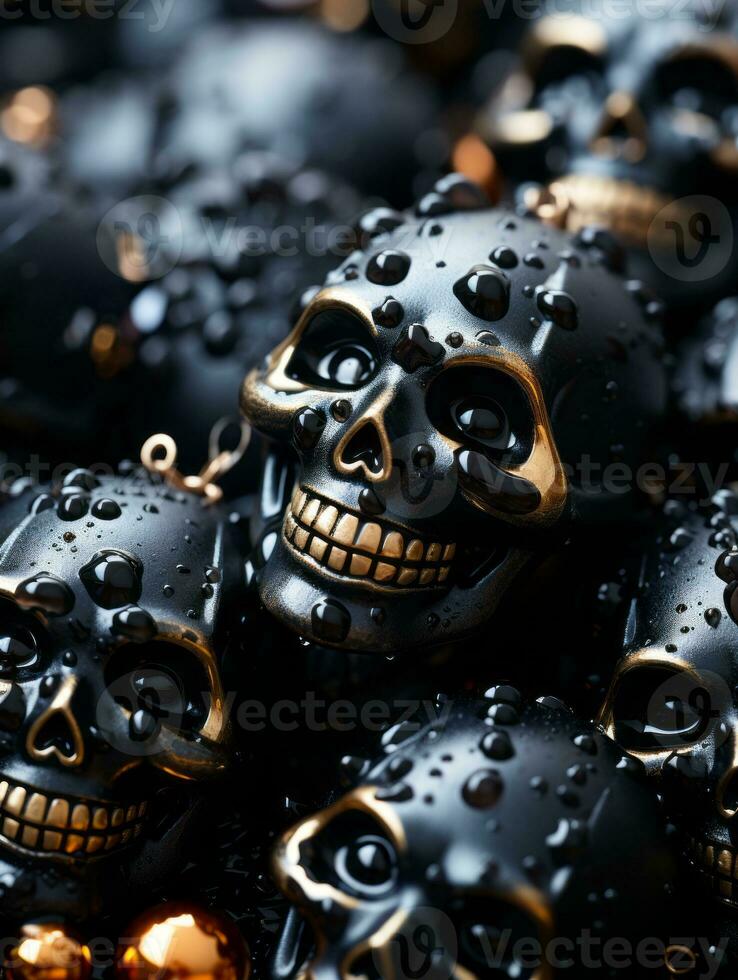many black and gold skulls sitting on top of each other generative ai photo