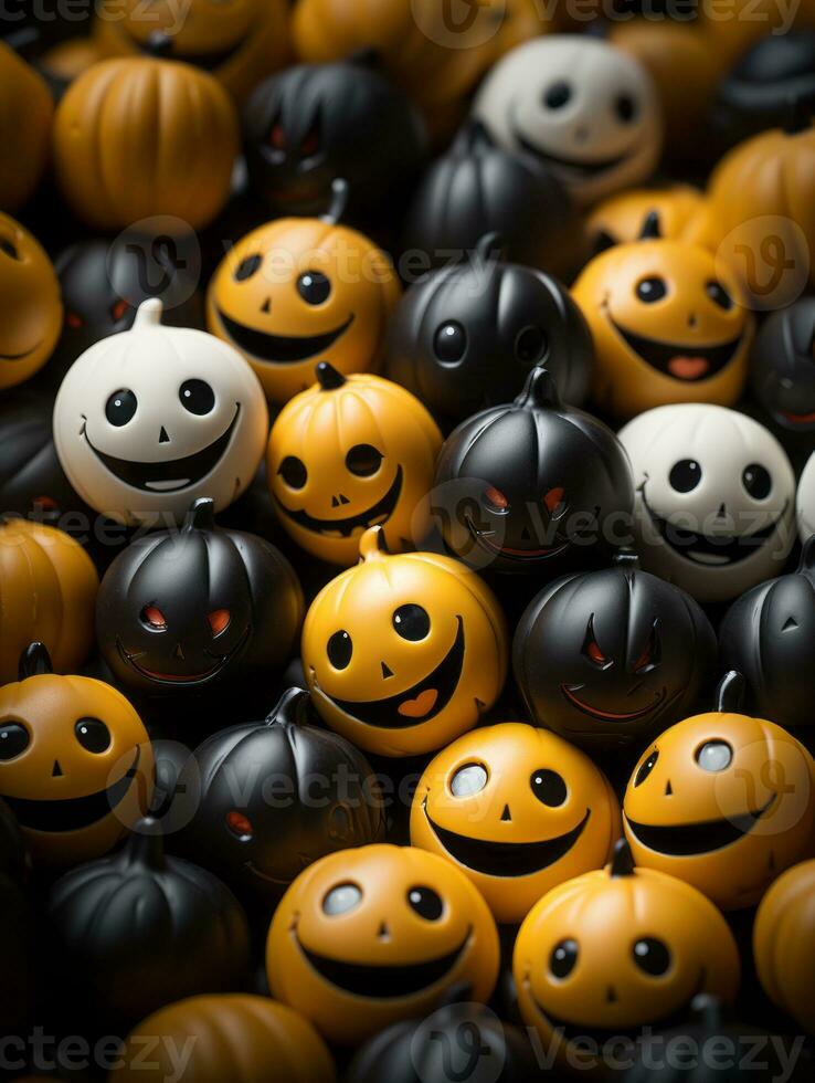 many halloween pumpkins with faces and eyes generative ai photo