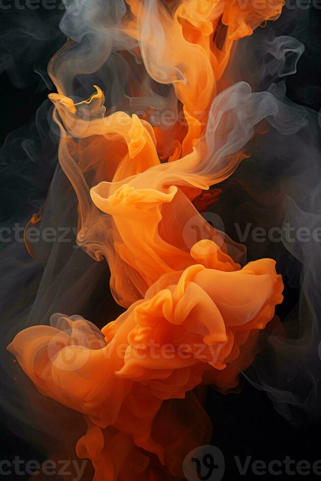 orange and black smoke on a black background generative ai photo