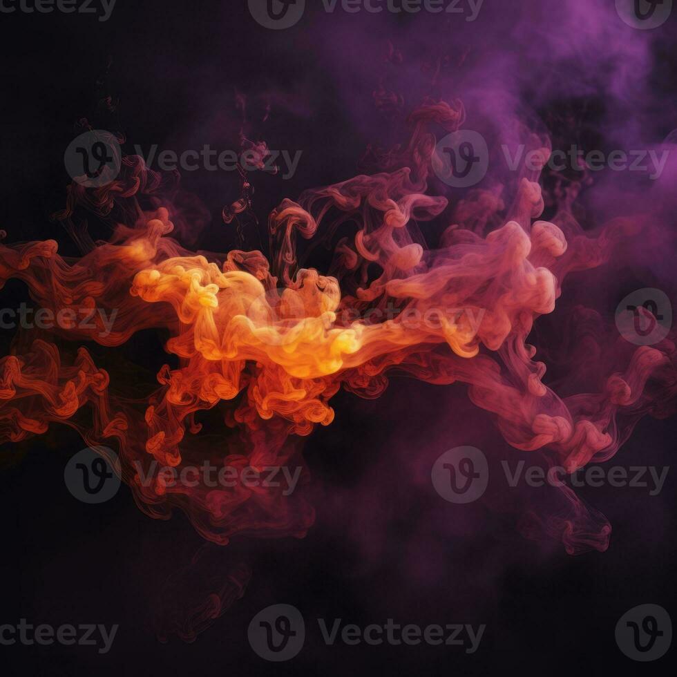 orange and purple smoke on a black background generative ai photo