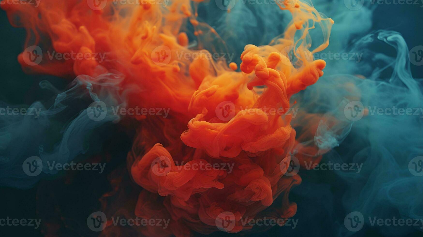 orange and blue ink in water on a dark background generative ai photo