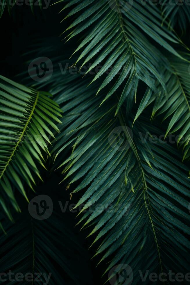 palm leaves on a dark background generative ai photo