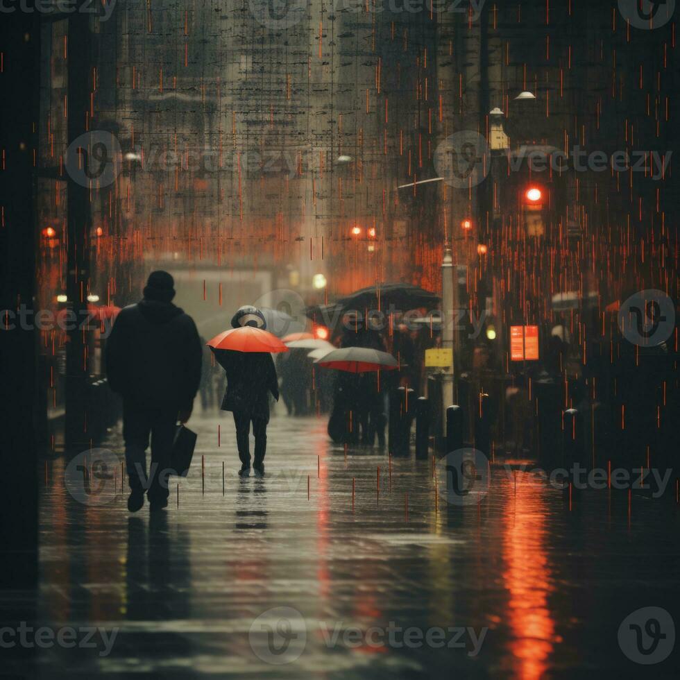 people walking in the rain with umbrellas generative ai photo