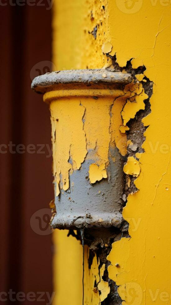 peeling paint on the side of a yellow building generative ai photo