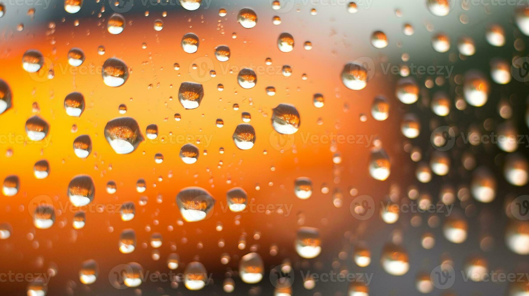 rain drops on a window with an orange background generative ai photo