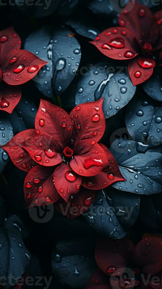 red and black flowers with water droplets on them generative ai photo