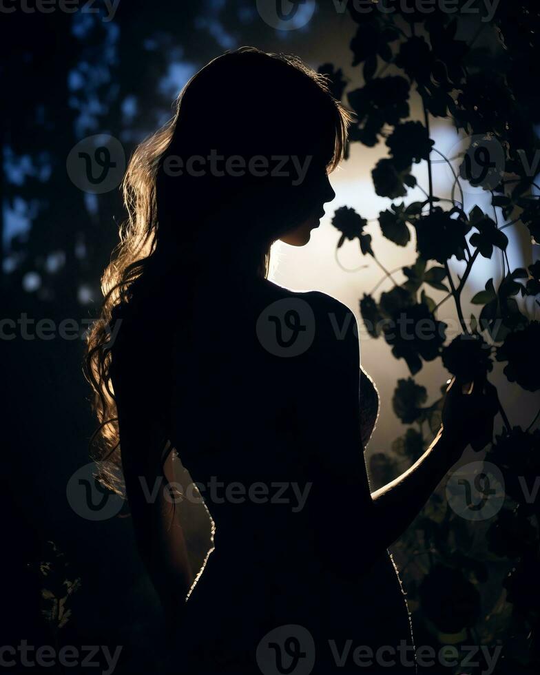 silhouette of a woman in a dress in the dark generative ai photo