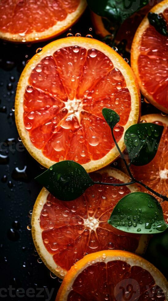 slices of grapefruit with drops of water on them generative ai photo