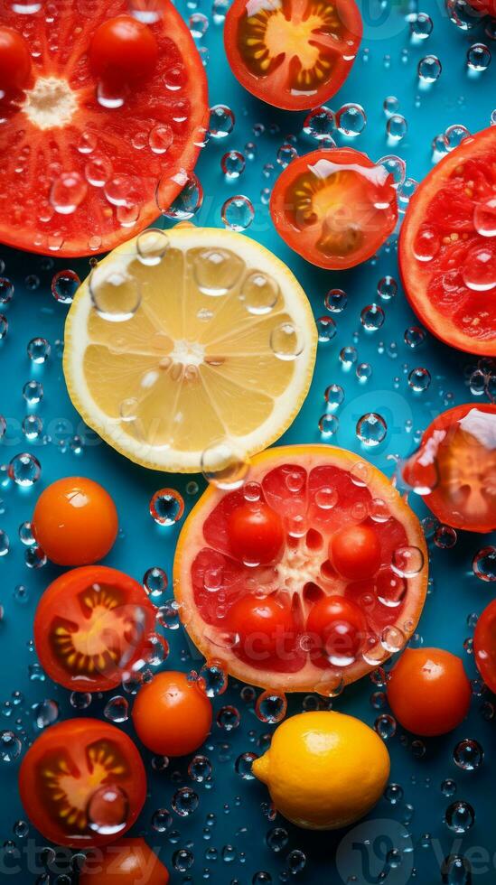 slices of tomatoes lemons and tomatoes are in water generative ai photo