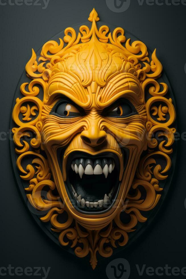 the face of a demon is shown on a black background generative ai photo