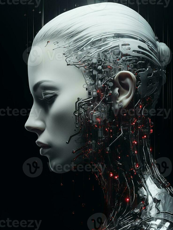 the face of a woman in a futuristic robot suit generative ai photo