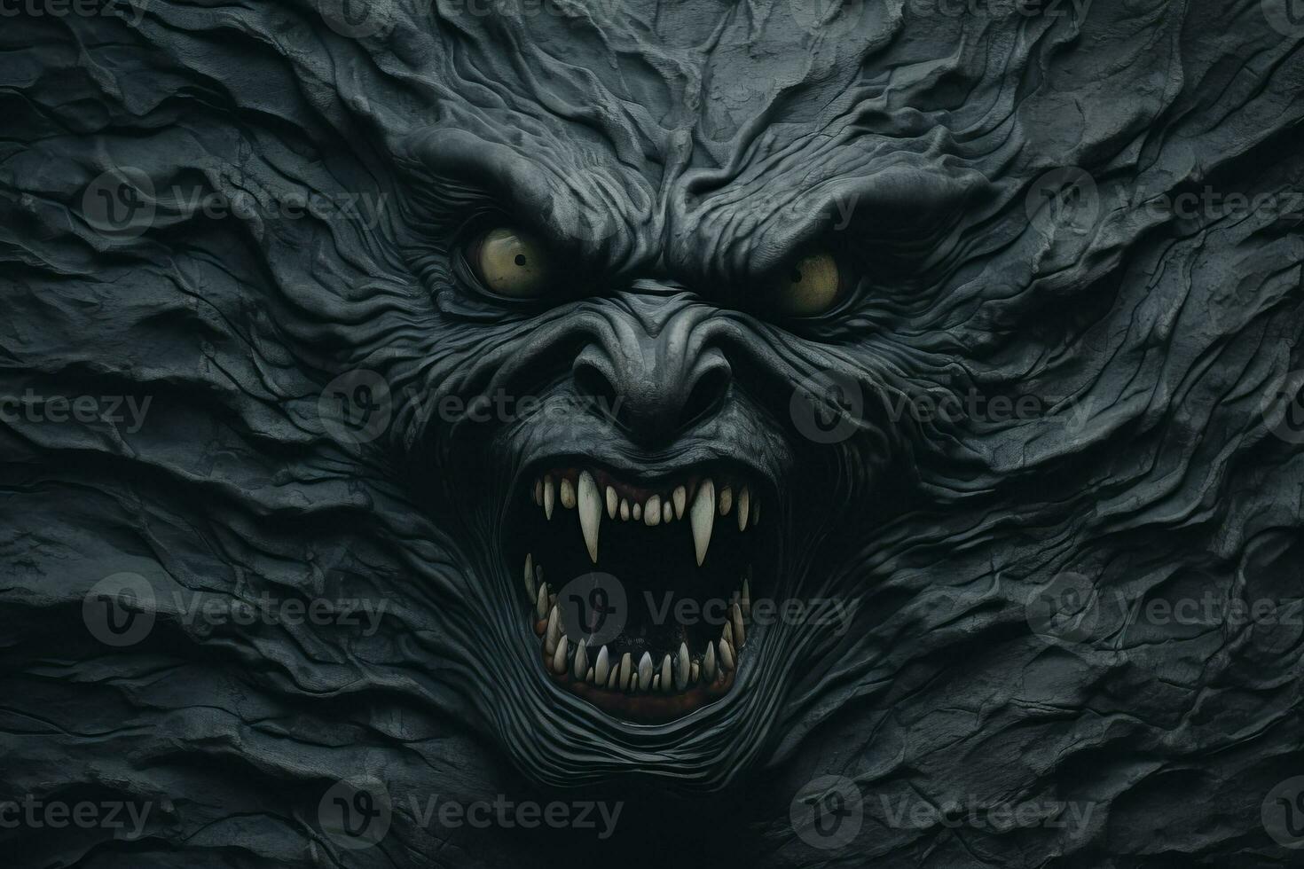 the face of a monster is shown in a dark background generative ai photo