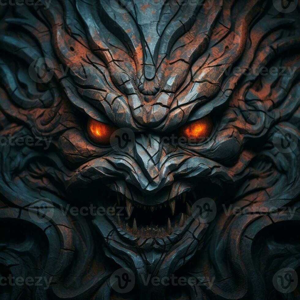 the face of an evil demon is shown in a dark background generative ai photo