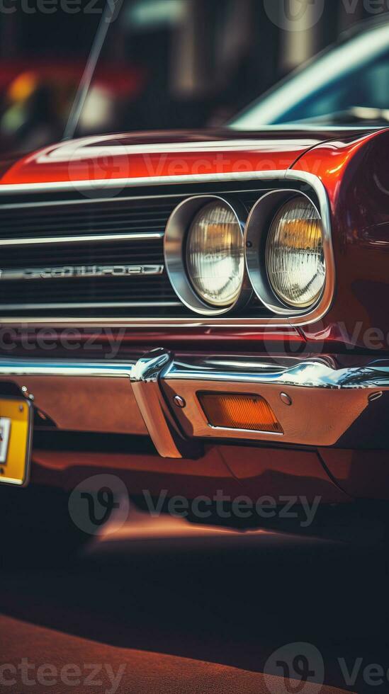 the front end of a red muscle car generative ai photo