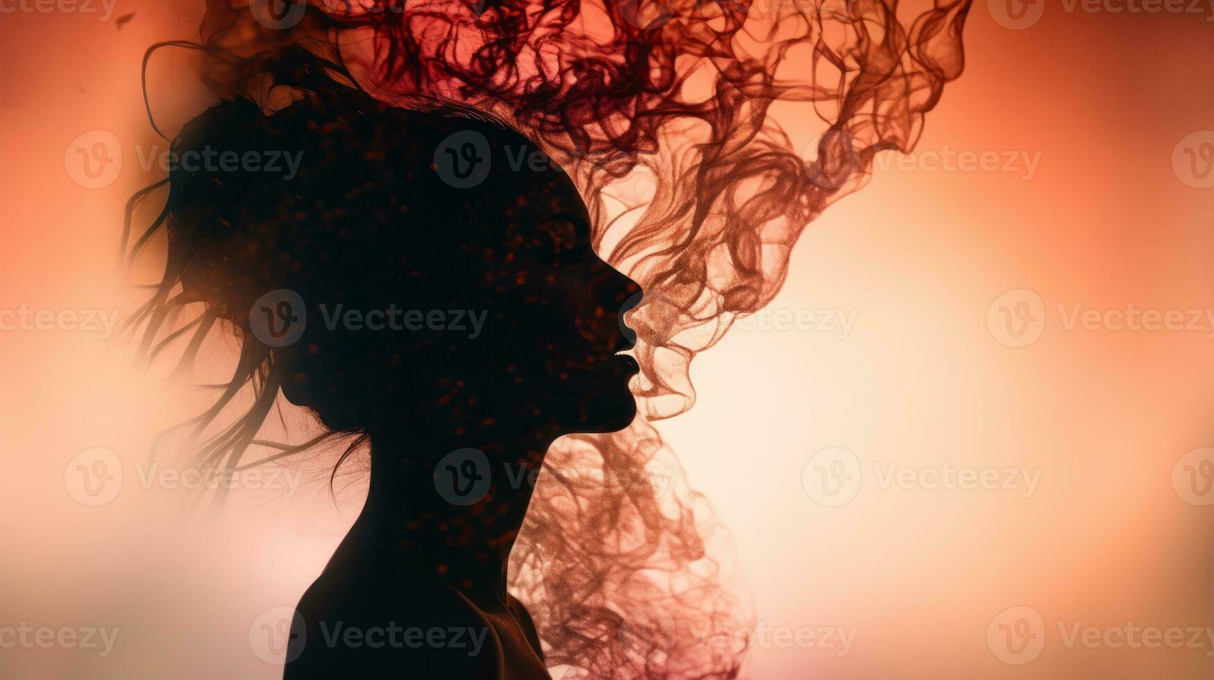 the silhouette of a woman with smoke coming out of her hair generative ai photo