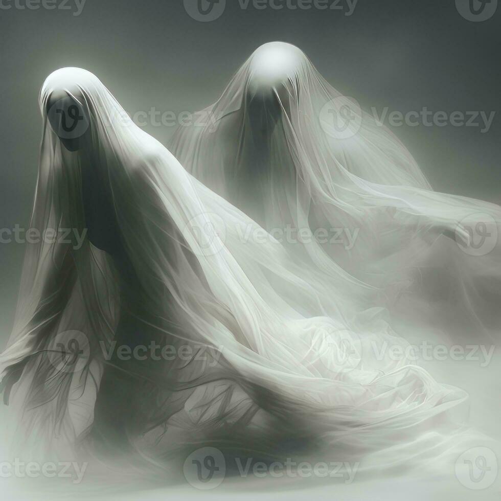 two ghostly figures are standing in the fog generative ai photo