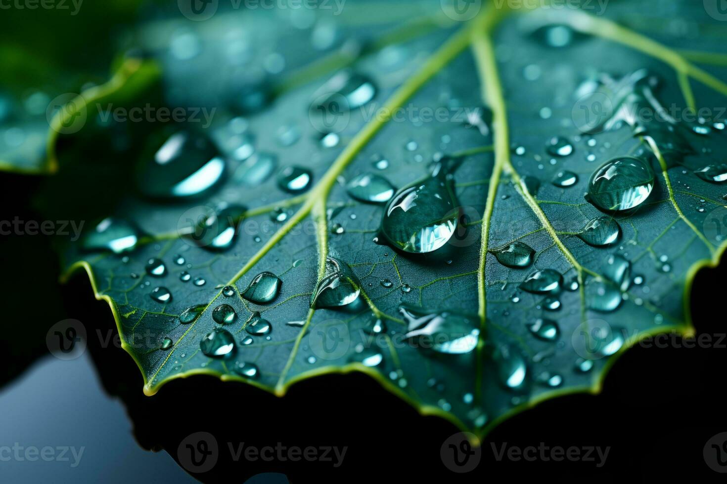 water droplets on a green leaf generative ai photo